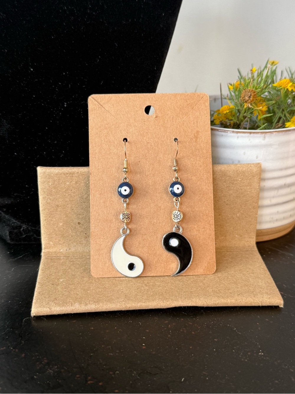 Yin Yang Drop Earrings - Black & White Fashion Jewelry